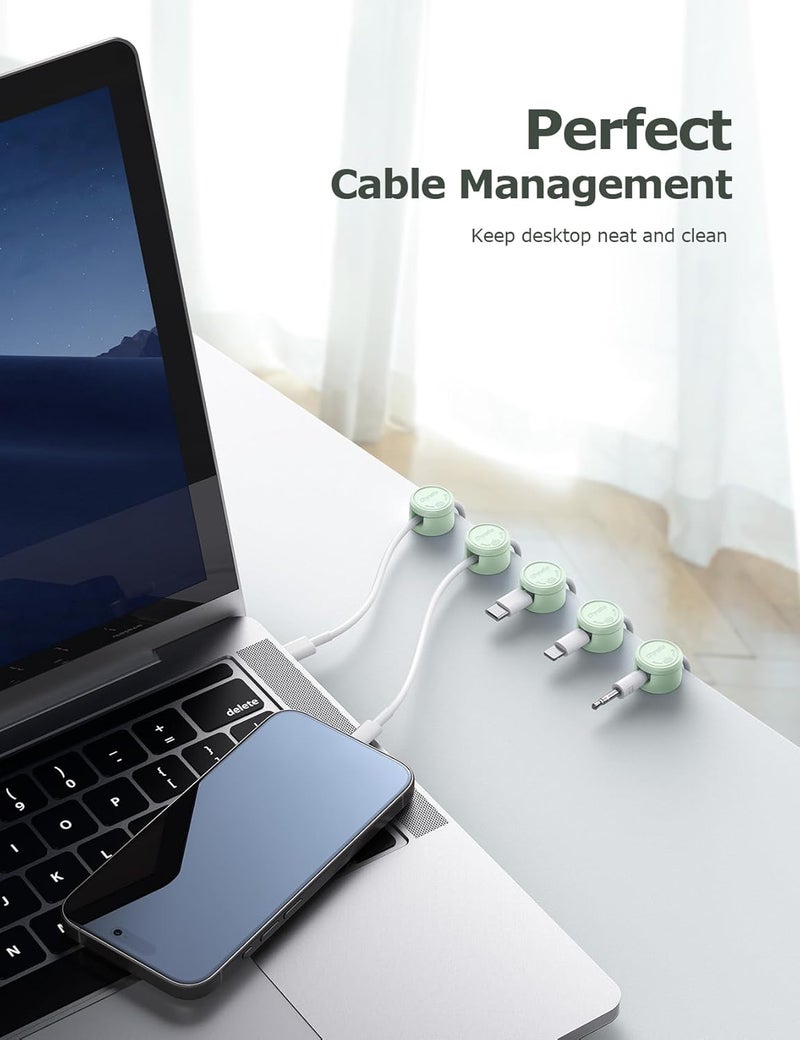 Chfeila 9 Pack Magnetic Cable Clips - [Upgraded Twist-Lock] Cord Organizer, [360°Rotating Lid] Cable Management, Adhesive Wire Holder for Home Office Desk Desktop Nightstand Car Table Wall (Green) - Image 4